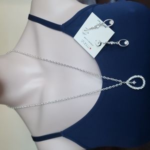 Macy's Sterling silver set of necklace with Rhinestones and drop earrings NIBox